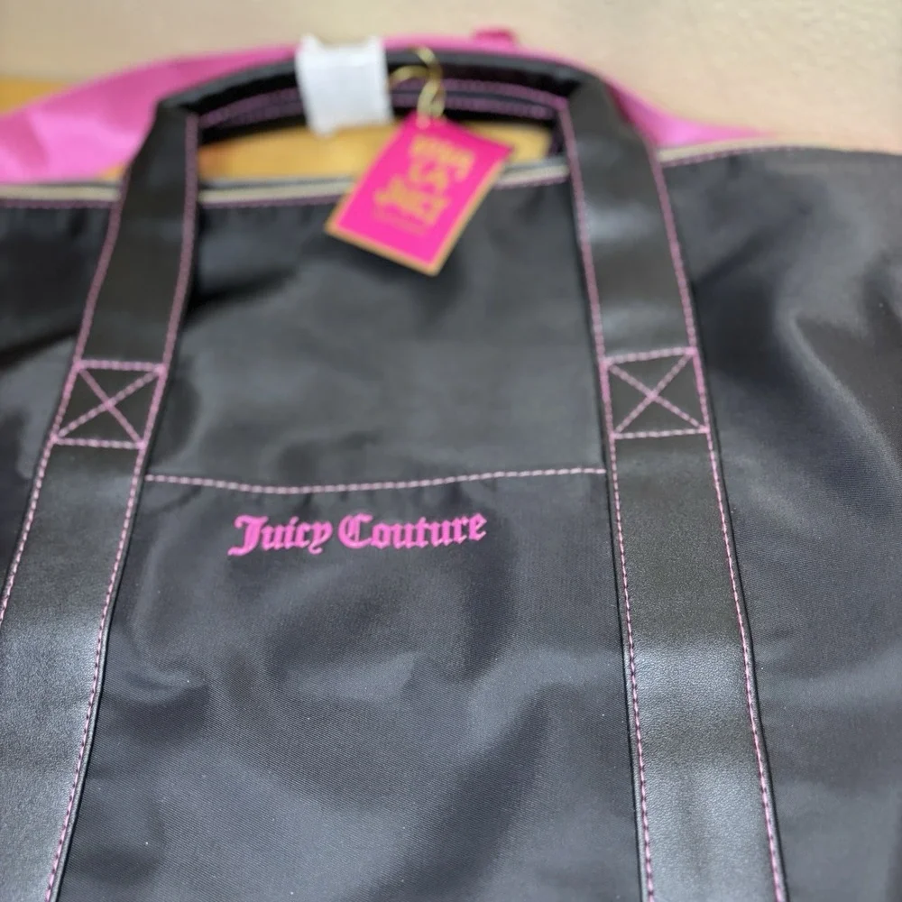 NWT Juicy Couture Perfumes Black Duffle Weekend Bag with Pink Logo & Strap